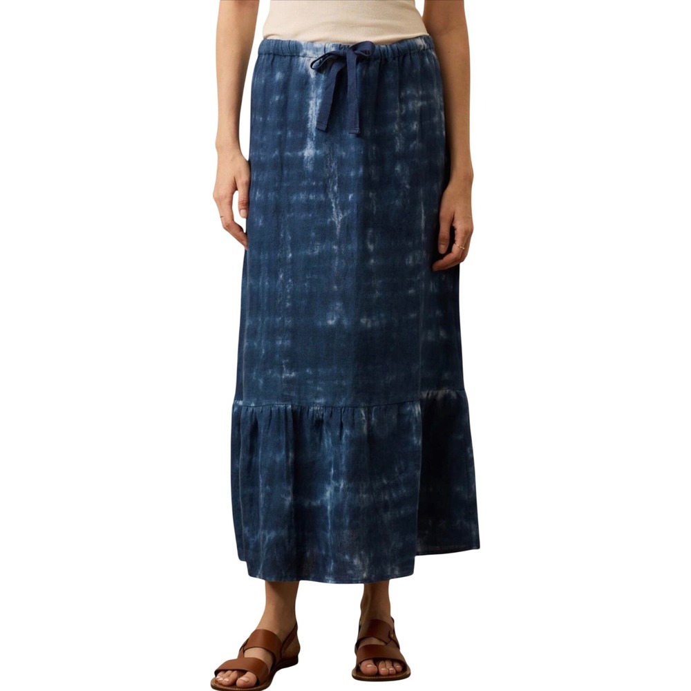 Faherty Sunbeam Skirt Moonlight Tie Dye Blue Linen Maxi Skirt Small Boho